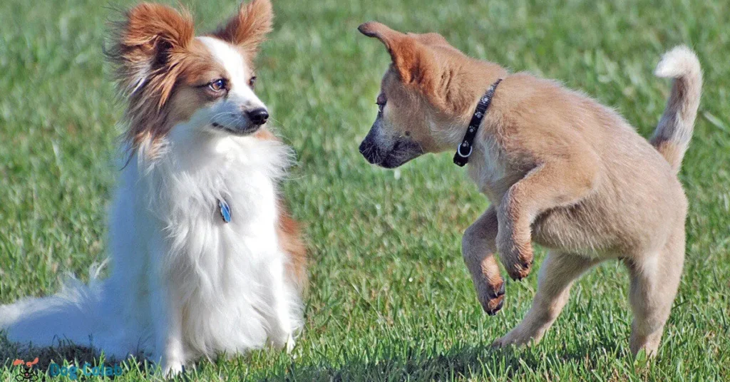 dog biting other dogs legs
