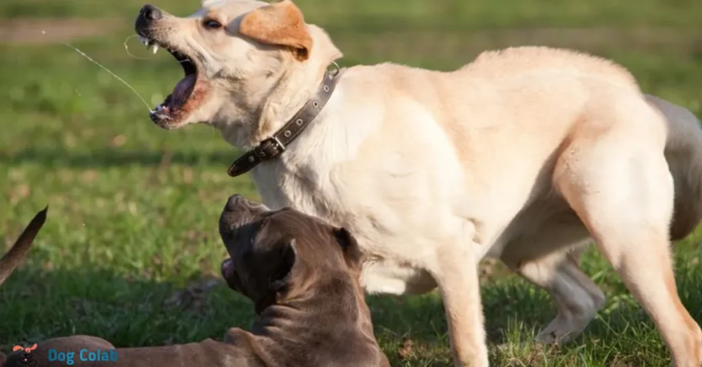 dog biting other dogs legs
